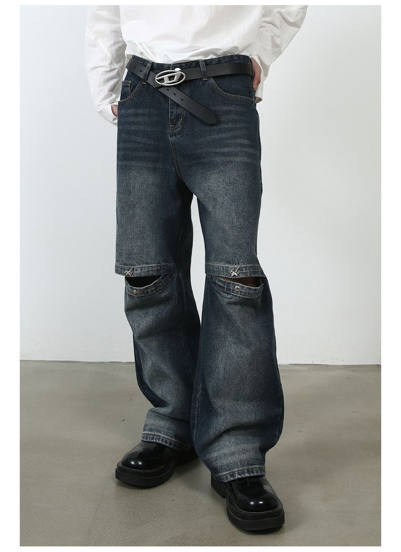 Japanese Brand × Vintage Distressed washed fashionable straight ripped jeans y2k Size US 32 / EU 48 - 6 Thumbnail