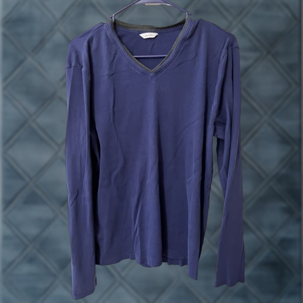 Calvin Klein Calvin Klein Mens Sweater Large Blue V Neck Pullover Long Sleeve Sweatshirt Size US L / EU 52-54 / 3 - 1 Thumbnail