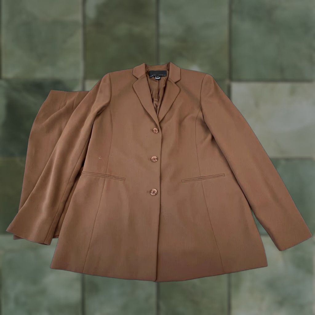 Vintage Yansi Fugel Womens Suit 10 Brown Blazer Straight Skirt Lined Career New (Jacket/CoatRegular) Size 32" / US 10 / IT 46 - 1 Thumbnail