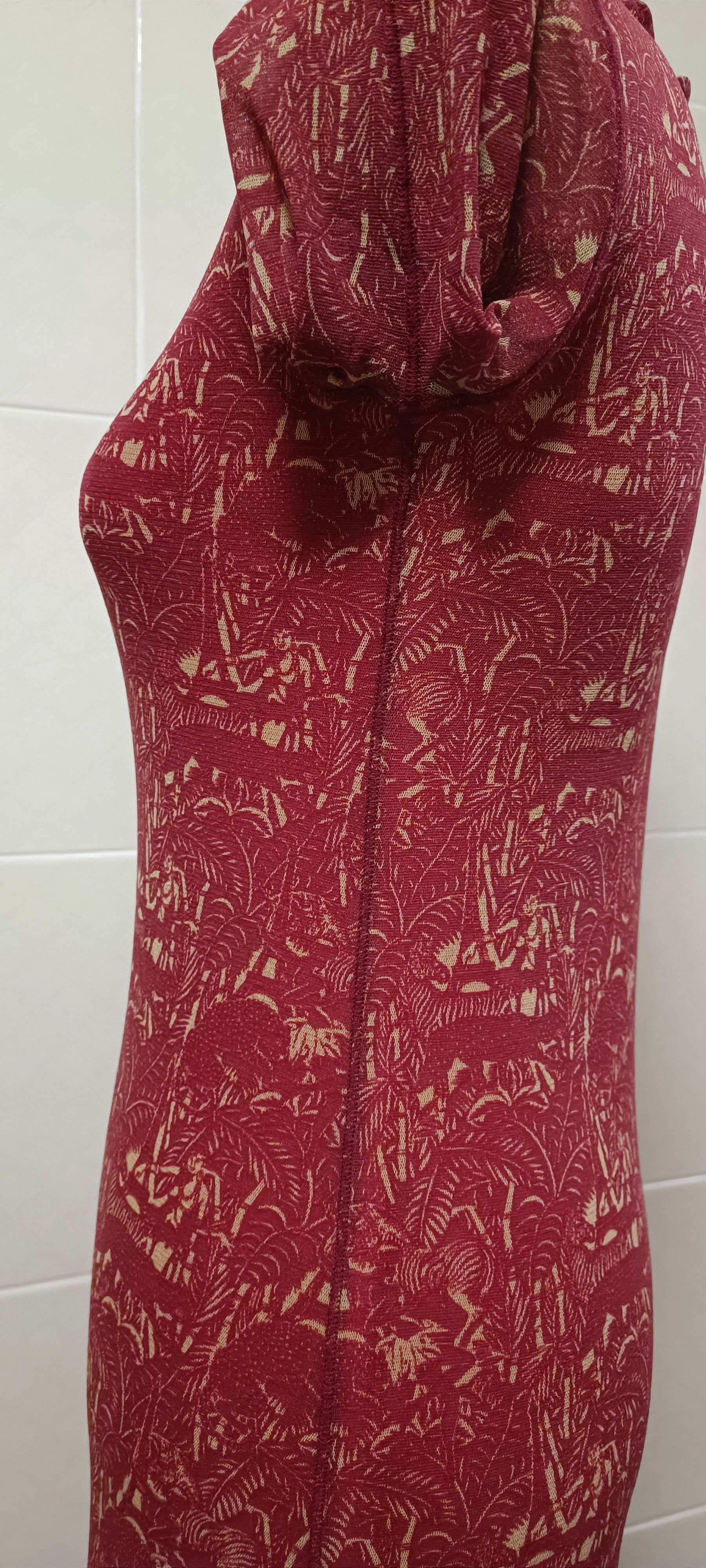 Jean Paul Gaultier Maroon maxi dress with figures in cream tones. Size M / US 6-8 / IT 42-44 - 14 Thumbnail