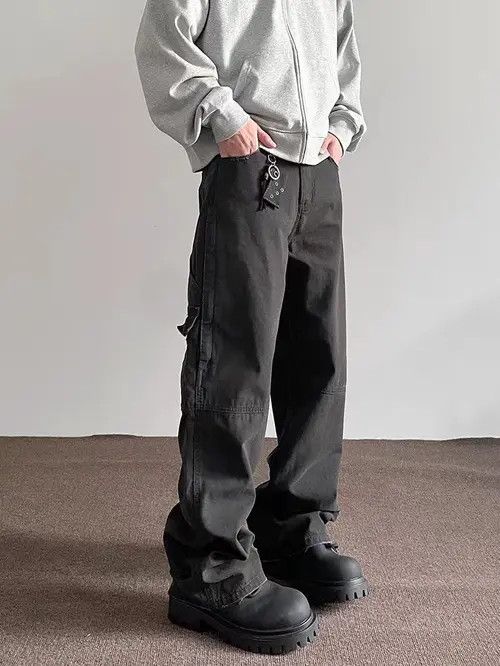 Retro washed distressed cargo trousers