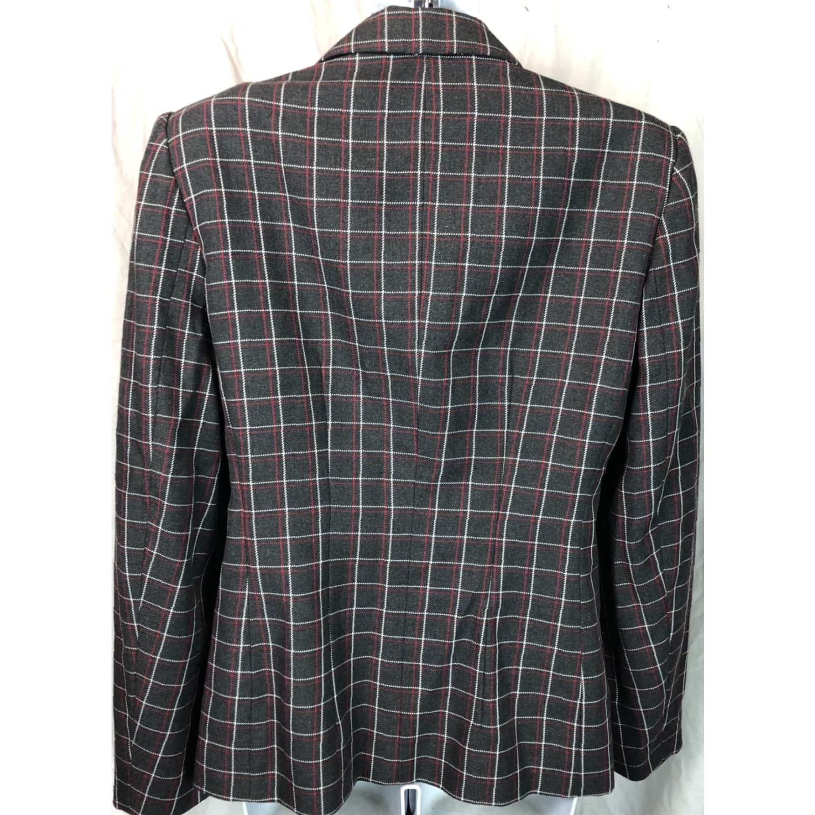 Liz Claiborne Liz Claiborne Blazer Jacket Women 8 Gray Plaid Notch Collar Single-Breasted Full Zip Lined Professional Casual Career Academia Vintage: No Size M / US 6-8 / IT 42-44 - 3 Thumbnail