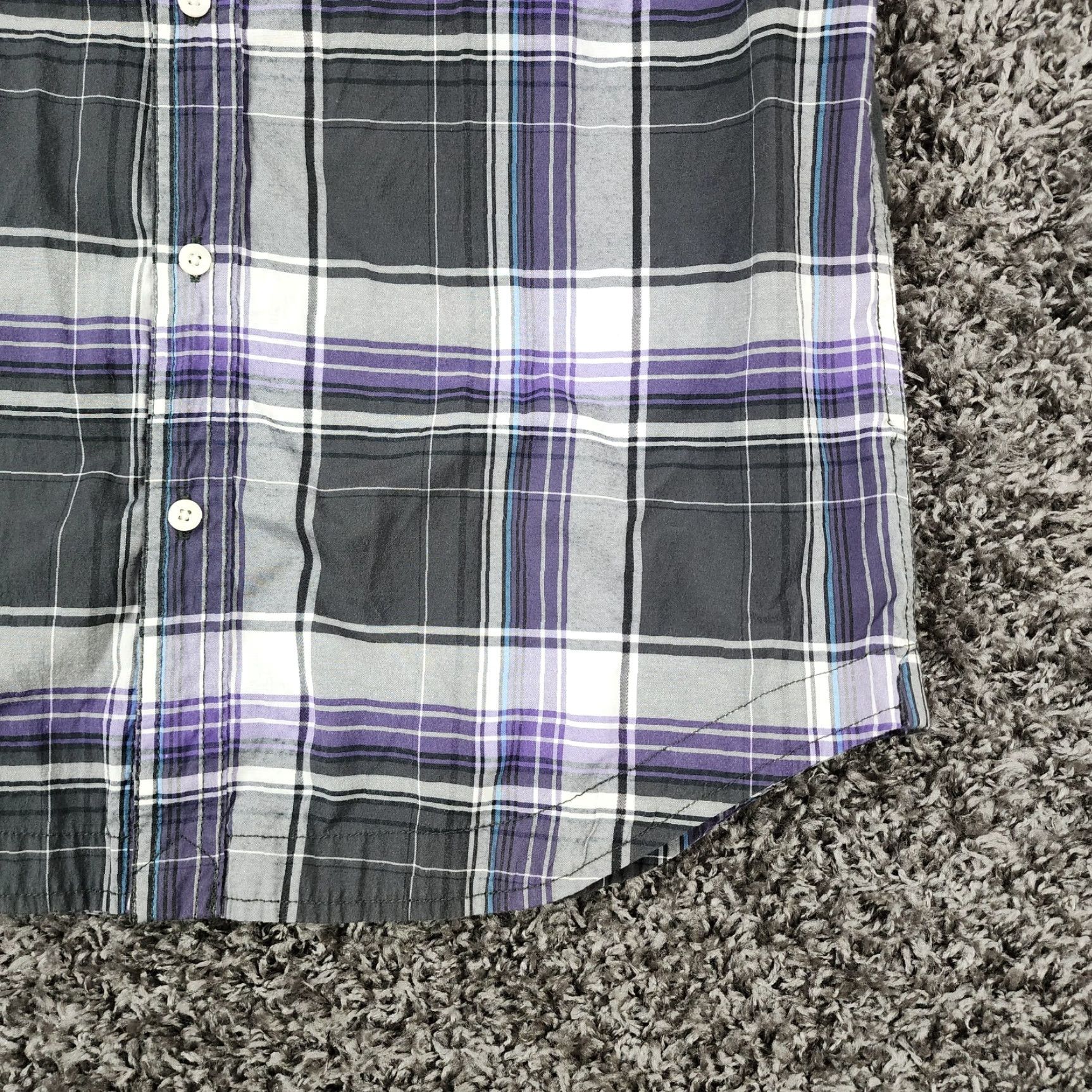 Vintage Helix Mens Plaid Short Sleeve Button Up Shirt Large Black Purple Size US 33 - 2 Thumbnail