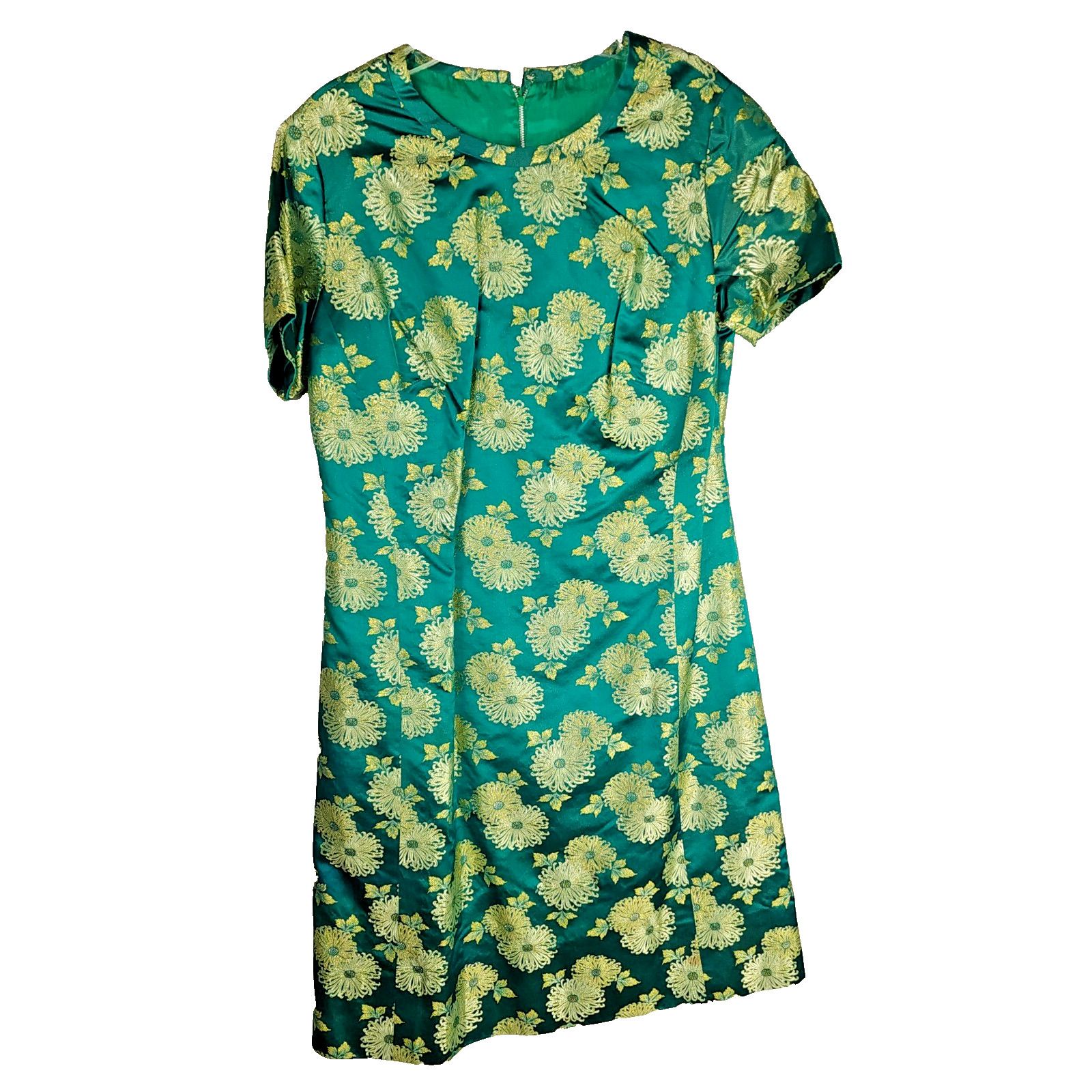 Vintage Ying Tai Ltd Green/Gold Chinese Floral Dress w/Jacket Size S / US 4 / IT 40 - 3 Thumbnail