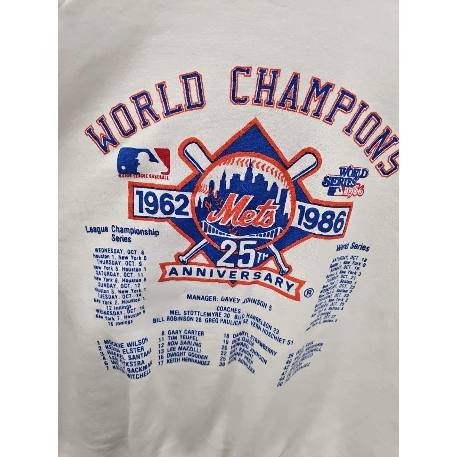 Vintage Vintage New York Mets 1986 World Series Champion Lineup Anniversary Crewneck Sweater Large White Men Large Crewneck Mens Size US L / EU 52-54 / 3 - 4 Thumbnail