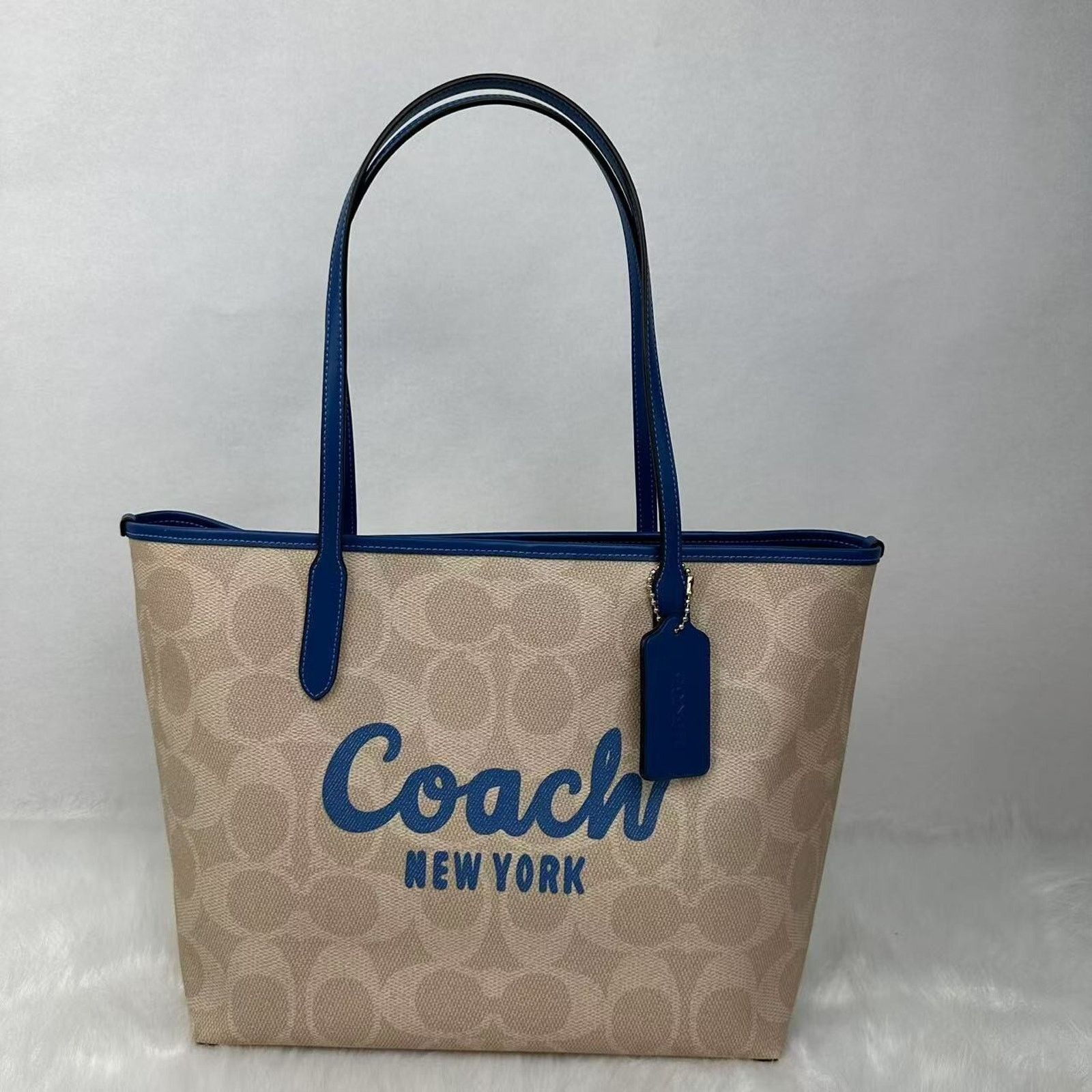 Coach Coach City Tote Sig Canvas W Coach Graphic Sand/Blue NWT Size ONE SIZE - 1 Thumbnail