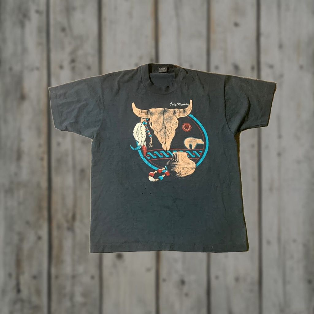 Vintage VINTAGE Screen Stars Cow Skull Southwestern T Shirt Adult Large Black Mens Size US L / EU 52-54 / 3 - 1 Thumbnail