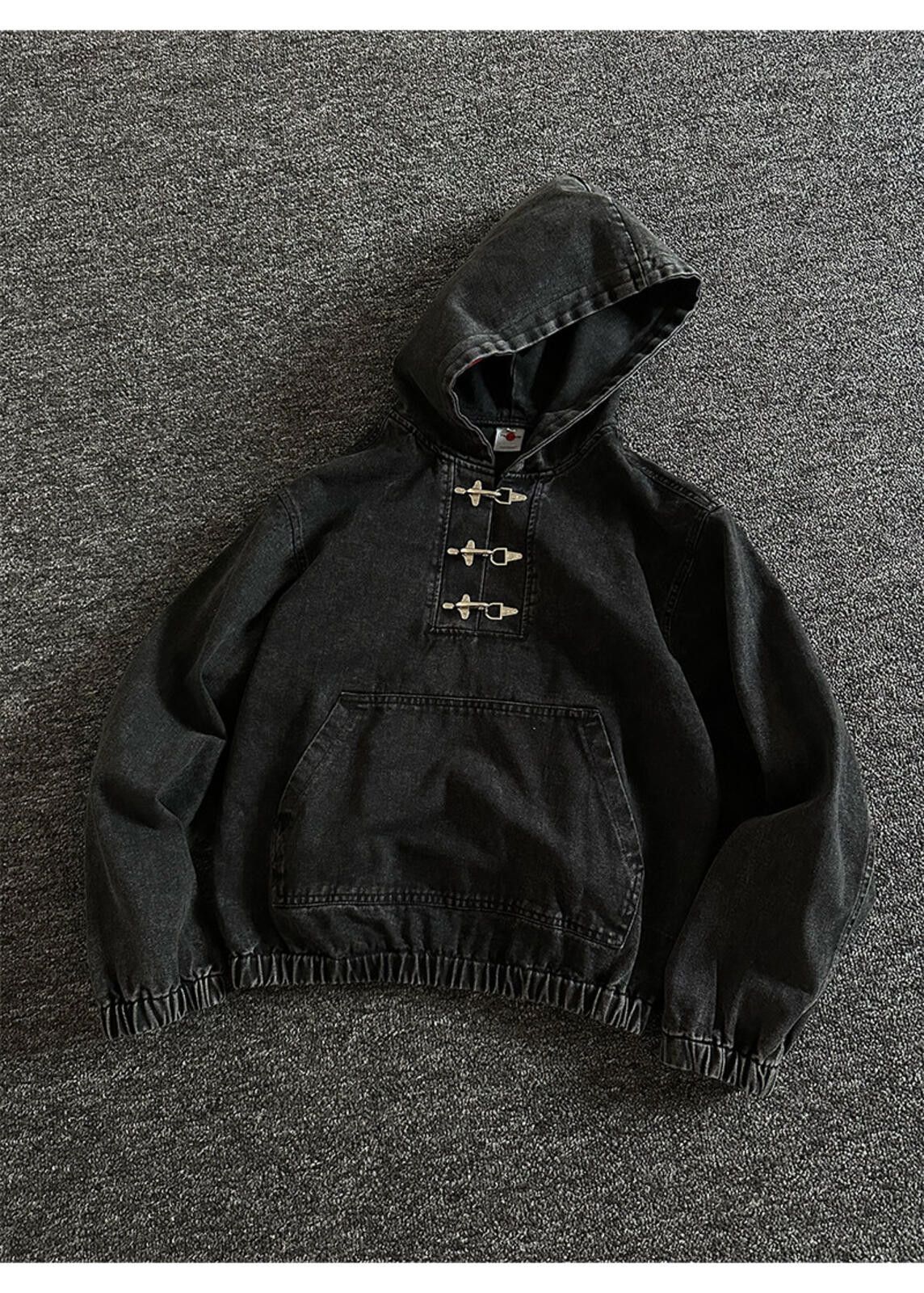 Other Black Washed Denim-Weight Fireman Clasp Hoodie Shinzo Style Size US M / EU 48-50 / 2 - 7 Thumbnail