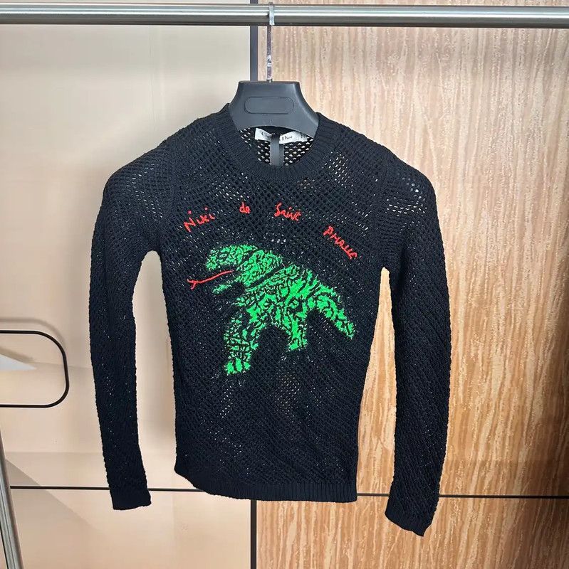 Dior Dior Black Knit Sweater with Green Print 0089 Size XS / US 0-2 / IT 36-38 - 1 Thumbnail