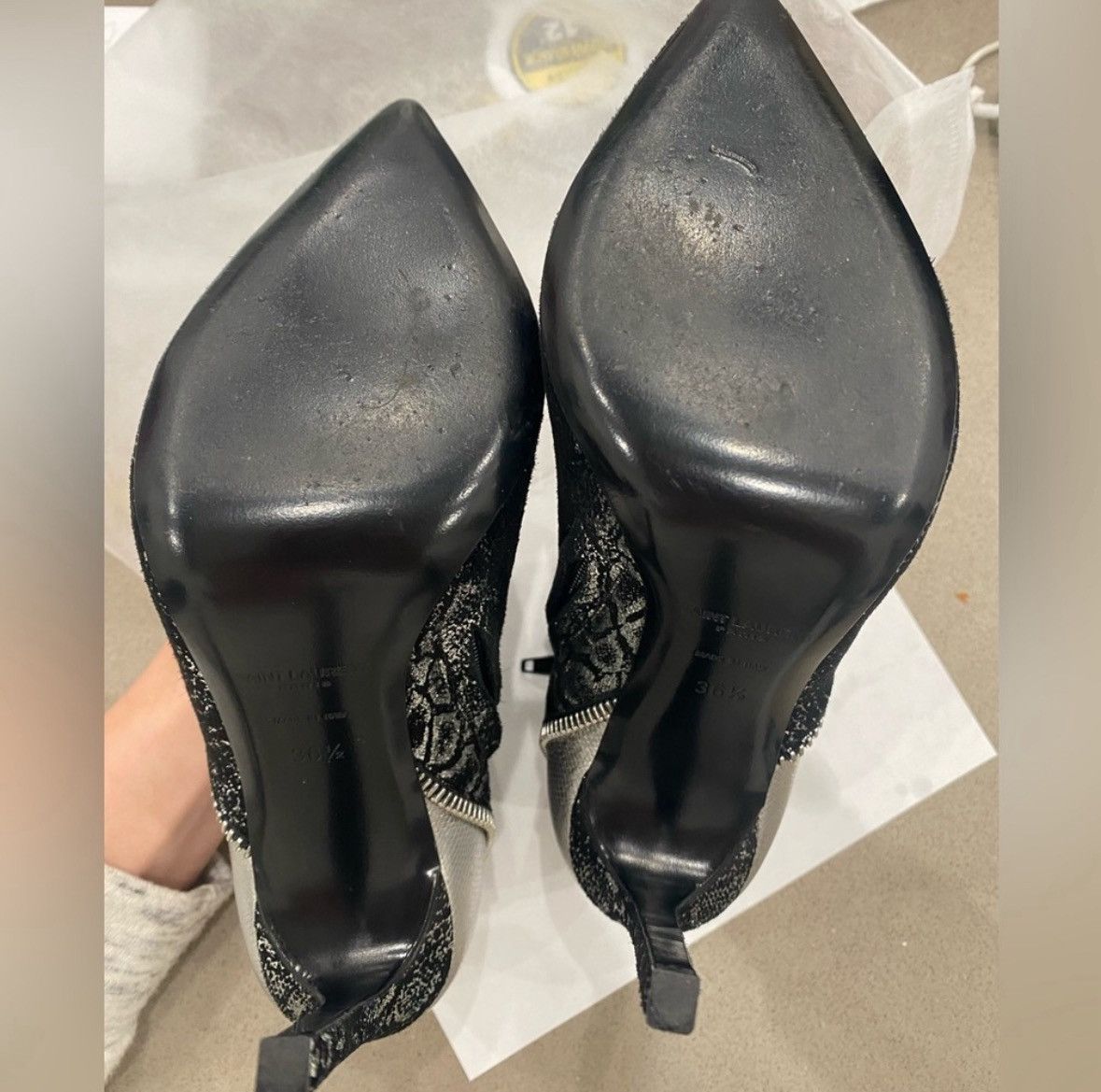 Saint Laurent Paris SAINT LAURENT Metallic Snakeskin Embossed Ankle Booties Size US 6.5 / IT 36.5 - 11 Thumbnail