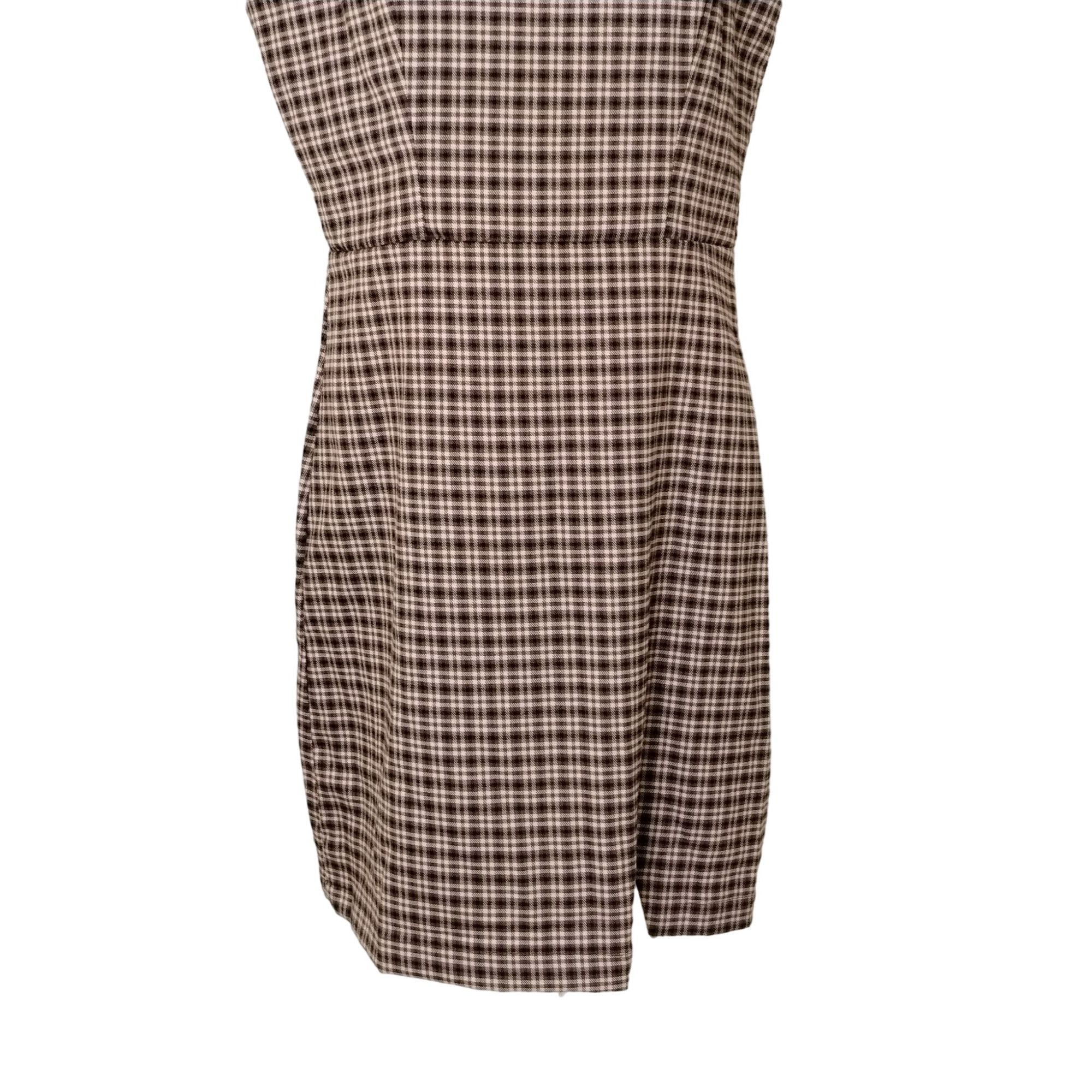 GB GB Juniors M Brown and Pink Plaid Mini Dress with Square Nec Size M / US 6-8 / IT 42-44 - 3 Thumbnail