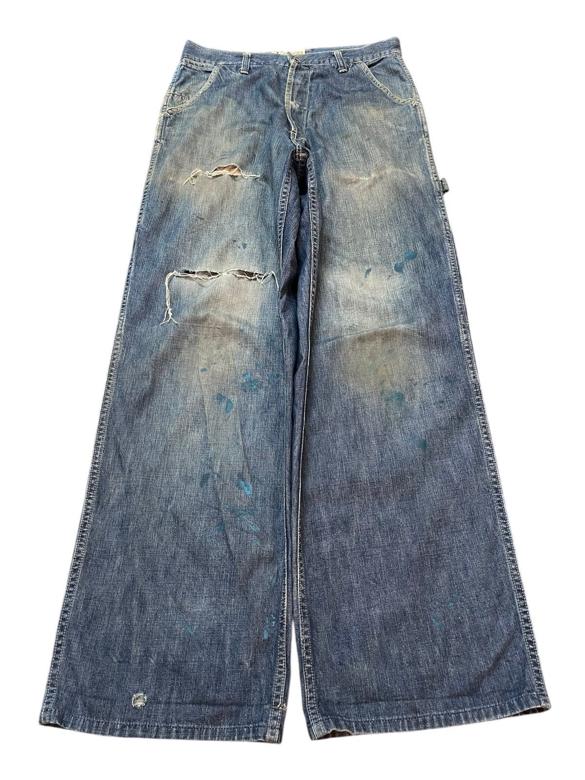 Post Overalls Vintage Japan Post Overall Mud Wash Style Ripped Baggy Jeans Size US 30 / EU 46 - 1 Thumbnail