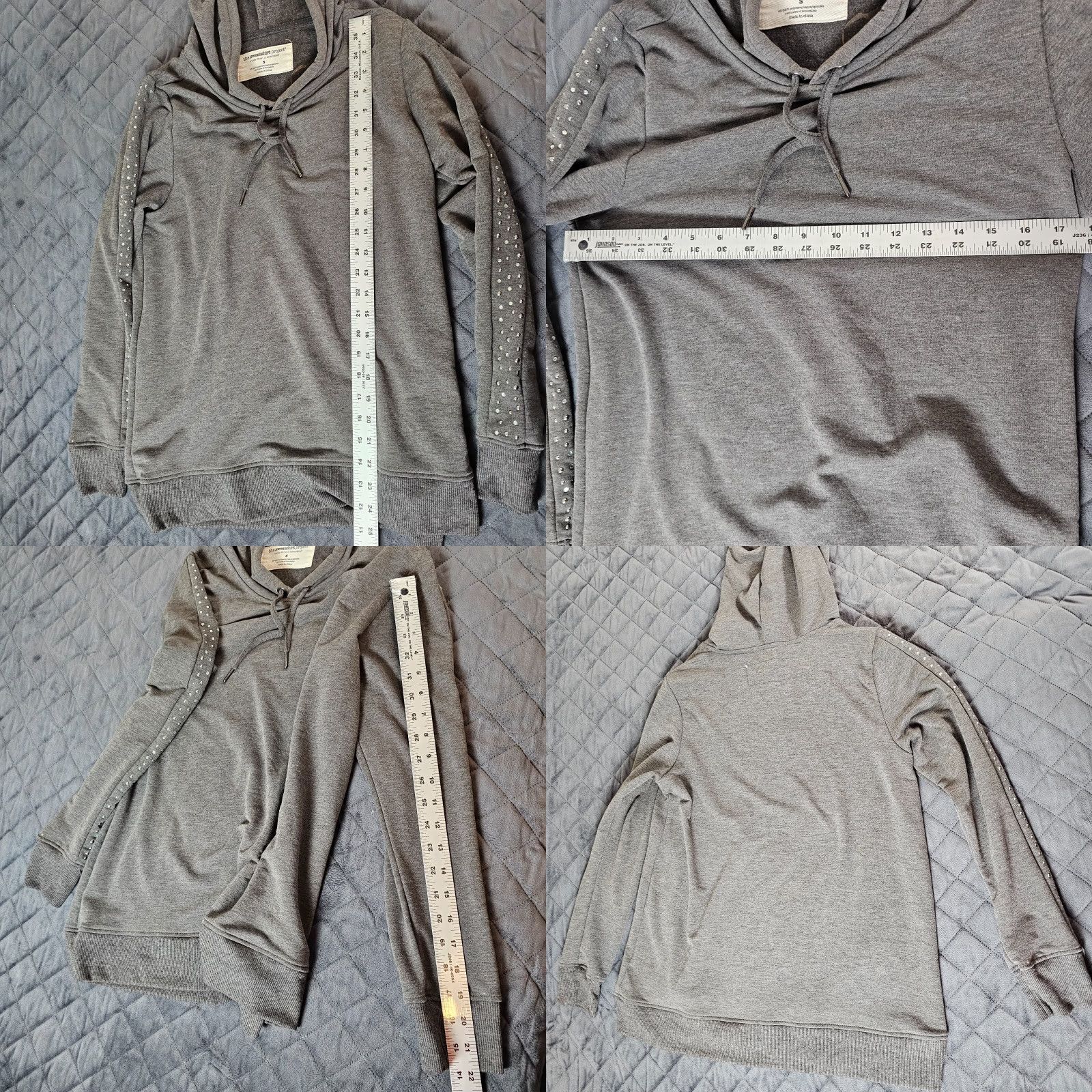 Vintage The Sweatshirt Project Hoodie Women’s Gray Jeweled Sleeves Size S Fleece V Neck Size S / US 4 / IT 40 - 8 Thumbnail
