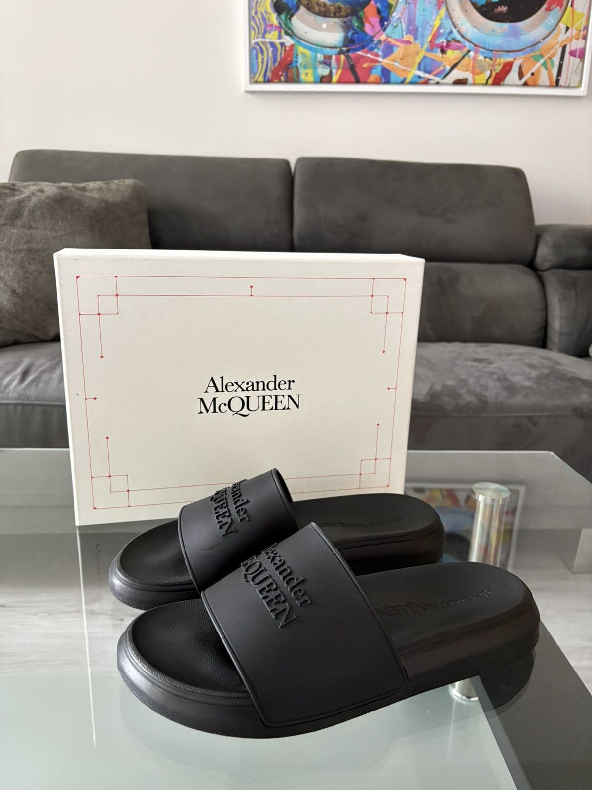 Alexander McQueen Black Pool Slides (42EU/9US)