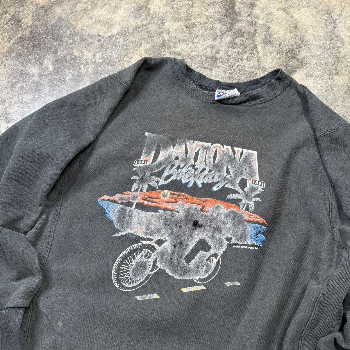 Vintage vintage thrashed biker motorcycle rally weave sweatshirt Size US XL / EU 56 / 4 - 4 Thumbnail