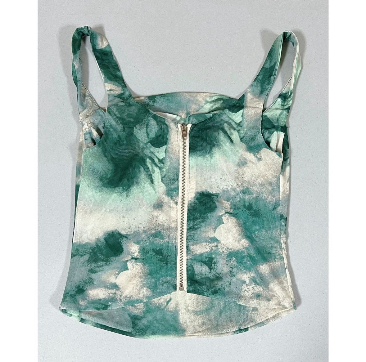 Vintage Green Tie Dye Floral Mesh Tank Crop Top Shirt Blouse XS ✨ Size XS / US 0-2 / IT 36-38 - 5 Thumbnail