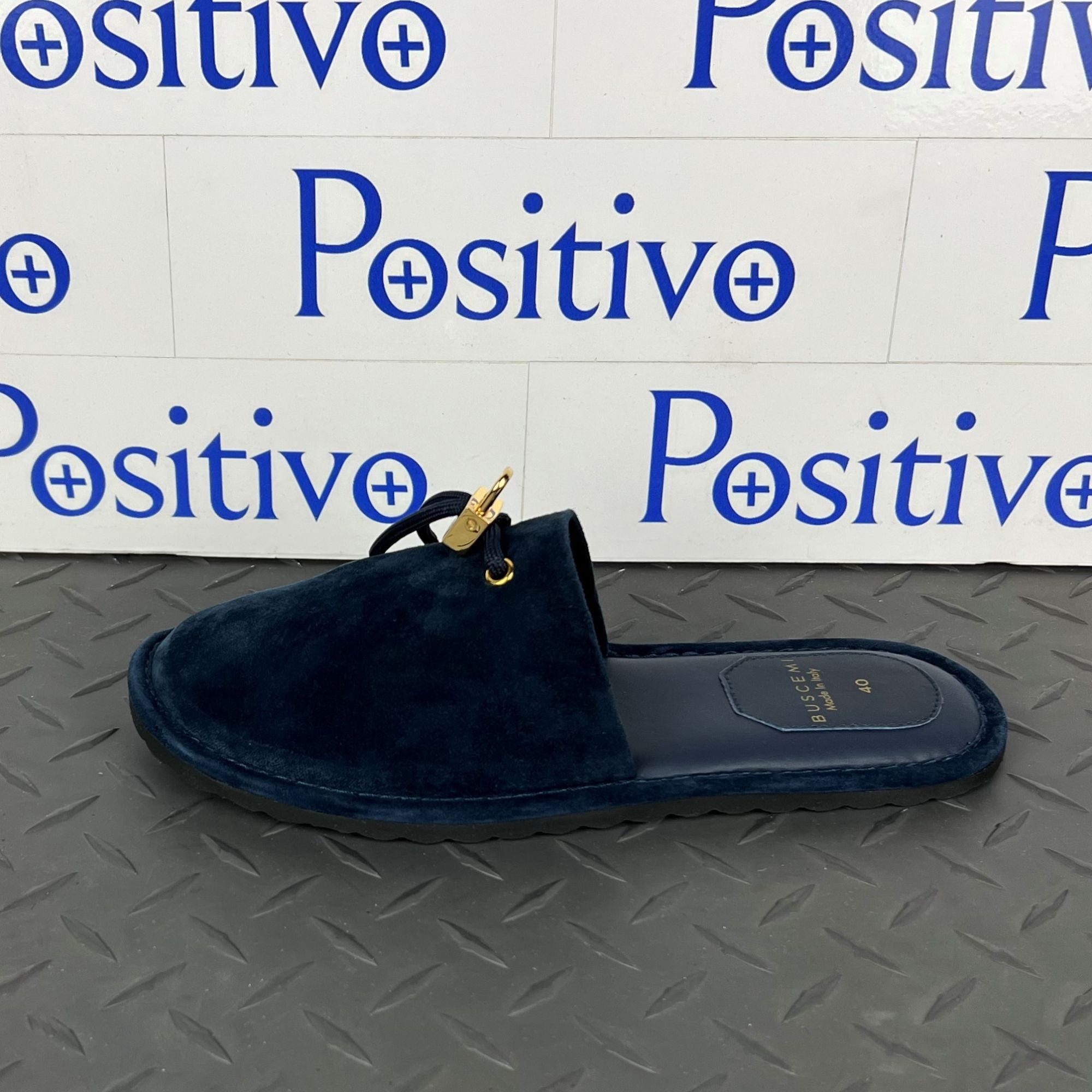 image of Buscemi Mens Greenwich Navy Leather Slippers Us 12