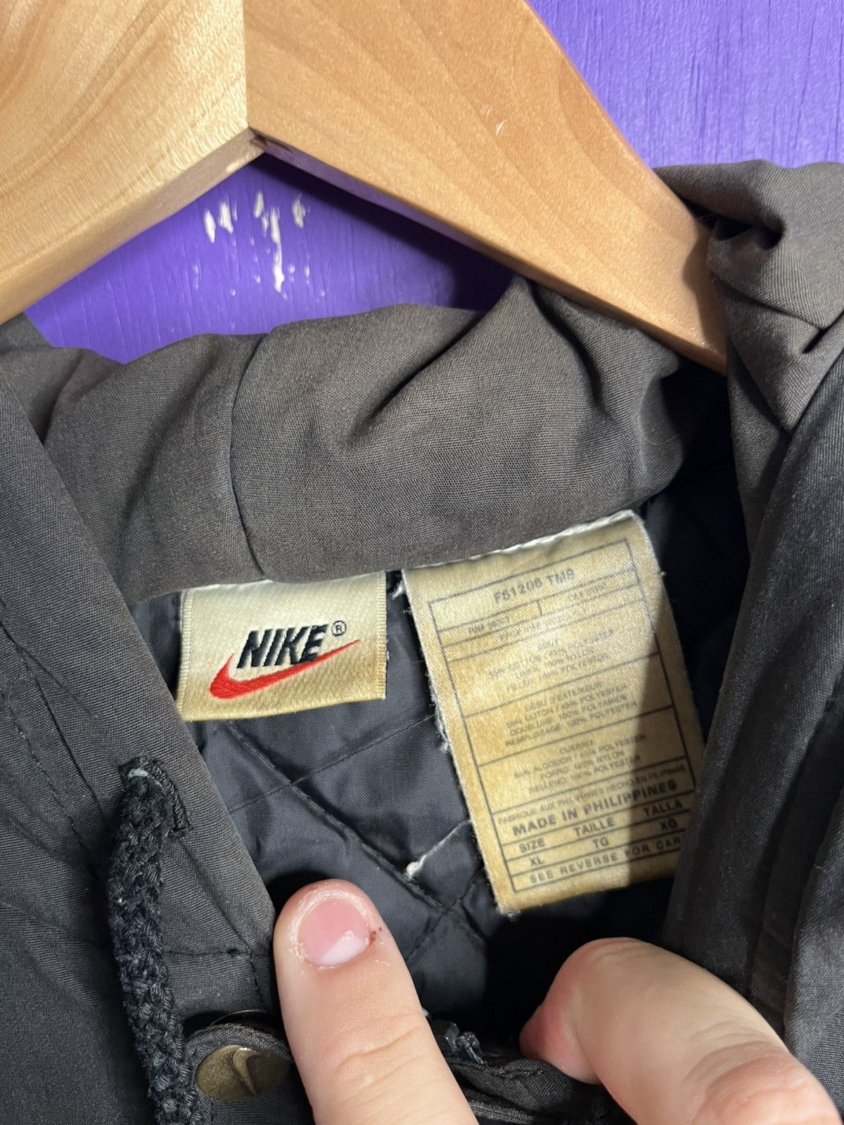Nike × Vintage Vintage 90s Nike big back swoosh puffer trench Size US XL / EU 56 / 4 - 4 Thumbnail