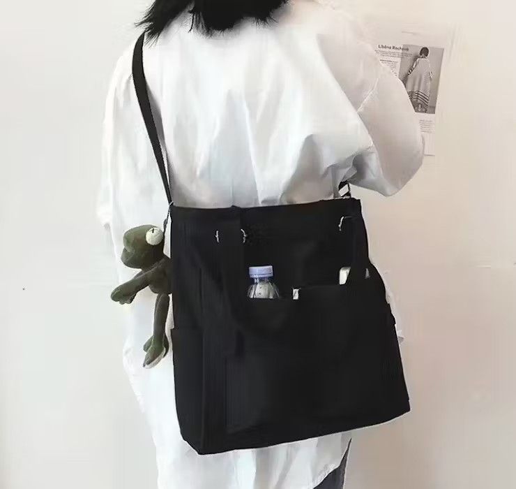 Japanese Brand Black Color Simple Fashion Nylon Tote Bag Size ONE SIZE - 4 Thumbnail