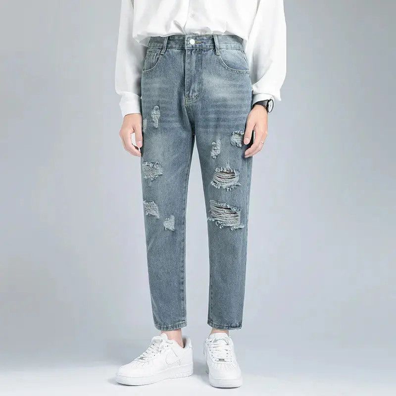 Japanese Brand Retro loose straight leg ripped jeans Size US 30 / EU 46 - 2 Thumbnail