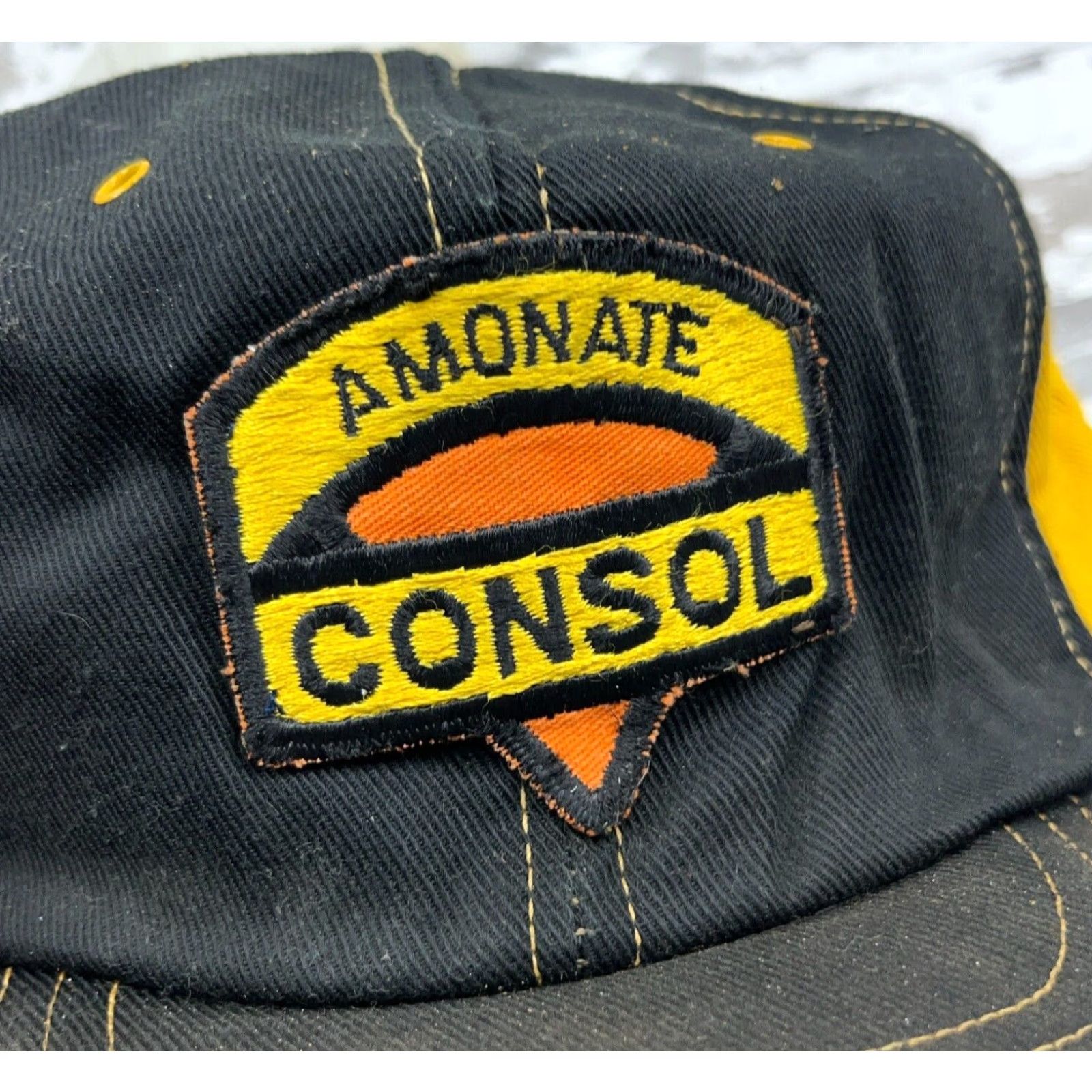 Vintage VINTAGE Consol Trucker Hat Cap SnapBack Patch USA 80s Amonate Black Yellow AS IS Size ONE SIZE - 3 Thumbnail