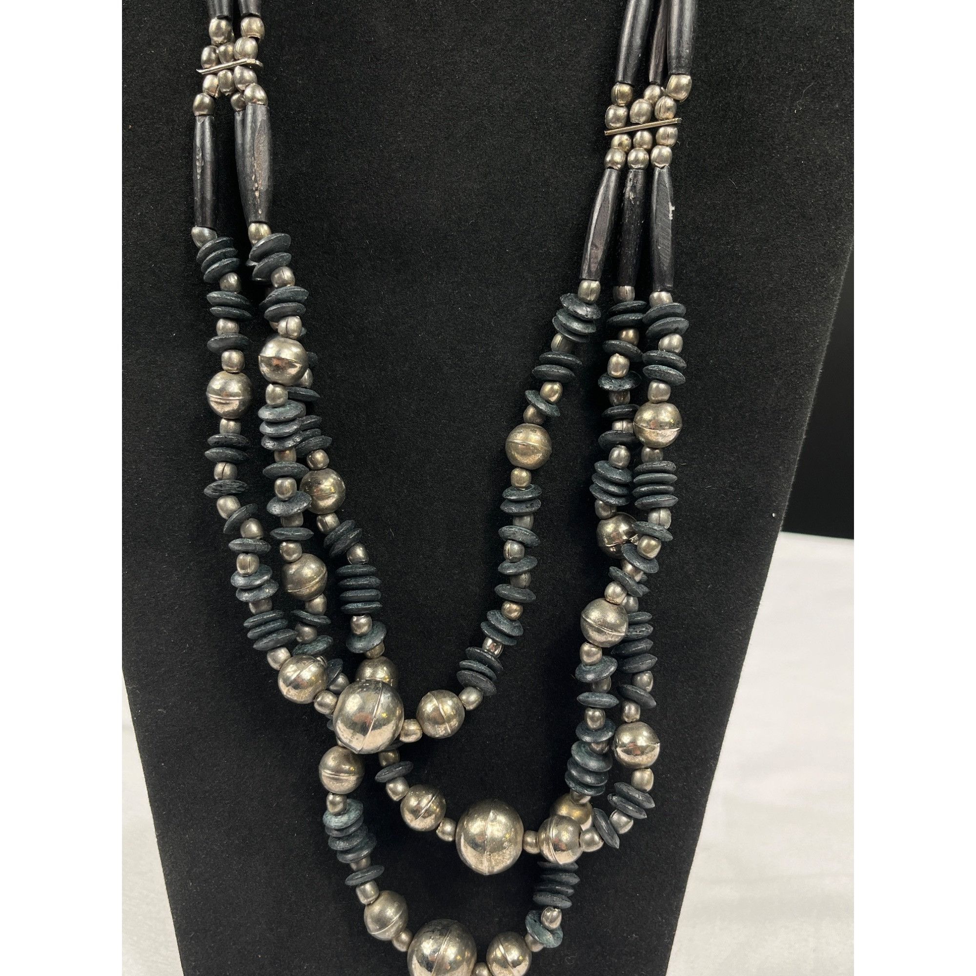 Vintage Vintage SKU 7863 Multi Strand Black and Silver Boho Beaded N Size ONE SIZE - 2 Thumbnail