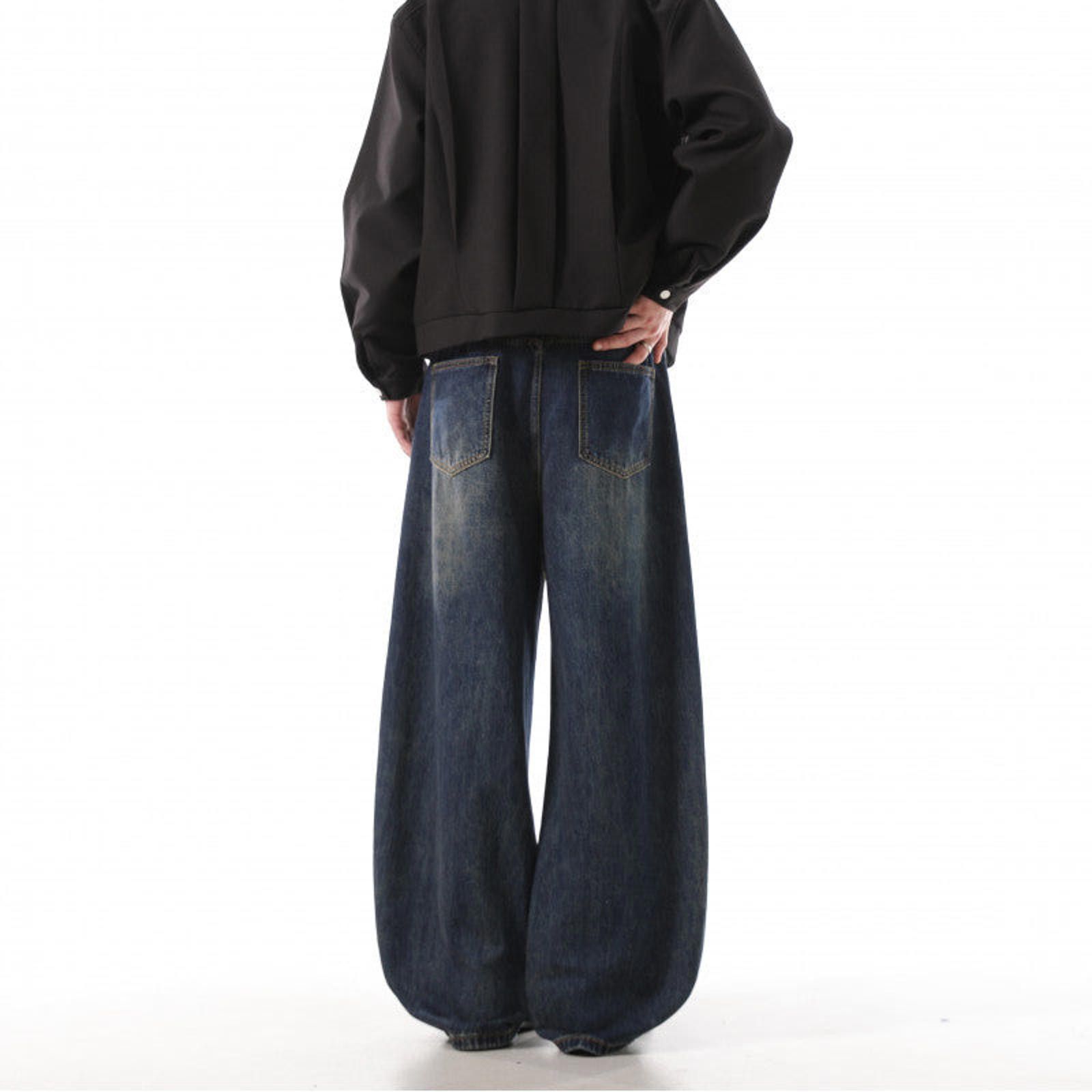 Vintage Dark Blue Baggy Wide Leg Denim Jeans, Relaxed Fit Jeans Size US 33 - 3 Thumbnail