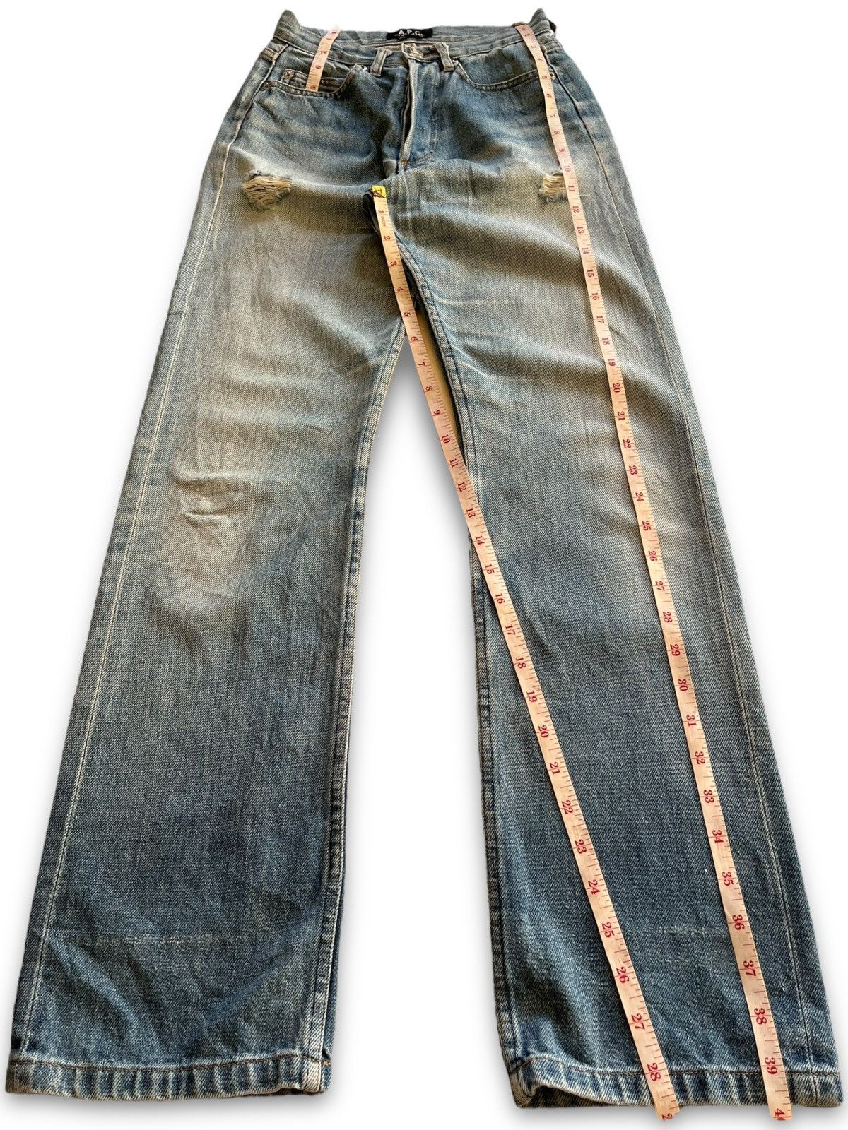 A.P.C. Vintage APC Rue De Fleurus Paris Selvedge Distressed Jeans Size 22" - 12 Thumbnail