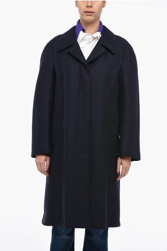 image of Prada Singlee Breasted Wool Coat With Hidden Closure in Blue, Women's (Size Small)