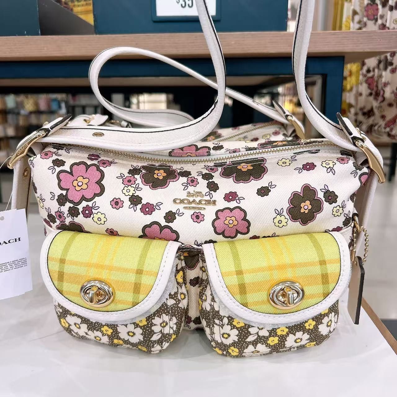 Coach Cargo Shoulder Bag With Floral Print CDW55 Chalk/Daisy Size ONE SIZE - 1 Thumbnail
