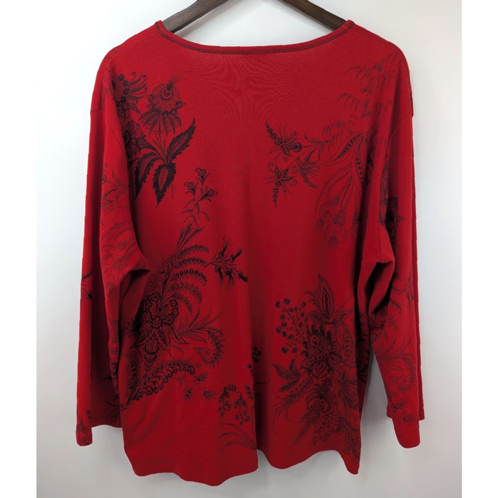 Vintage Jess & Jane Rhinestone Flower Print Red Tunic Top Shirt Blouse USA Women's Vintage Size XXL / US 16-18 / IT 52-54 - 6 Thumbnail