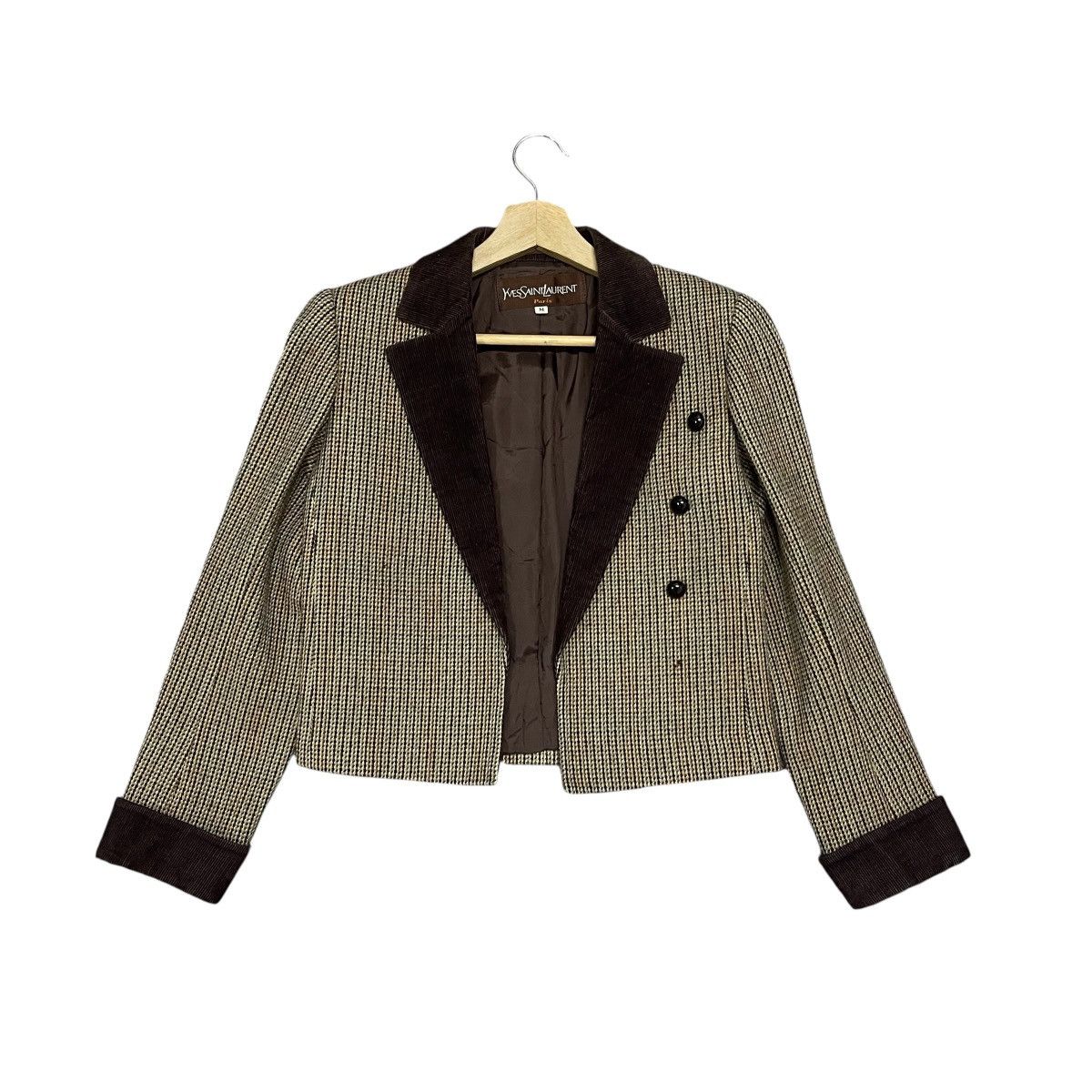Yves Saint Laurent Vintage 80s Yves Saint Laurent Cropped Houndstooth Blazer Size M / US 6-8 / IT 42-44 - 1 Thumbnail