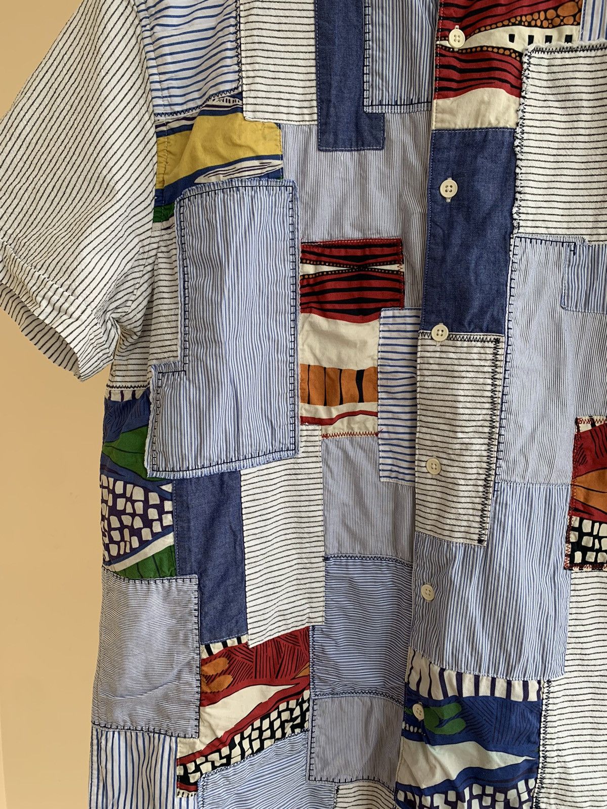 Desigual Salsa Slim Fit Patchwork Madras Striped Short Sleeve Shirt Size US XL / EU 56 / 4 - 5 Thumbnail