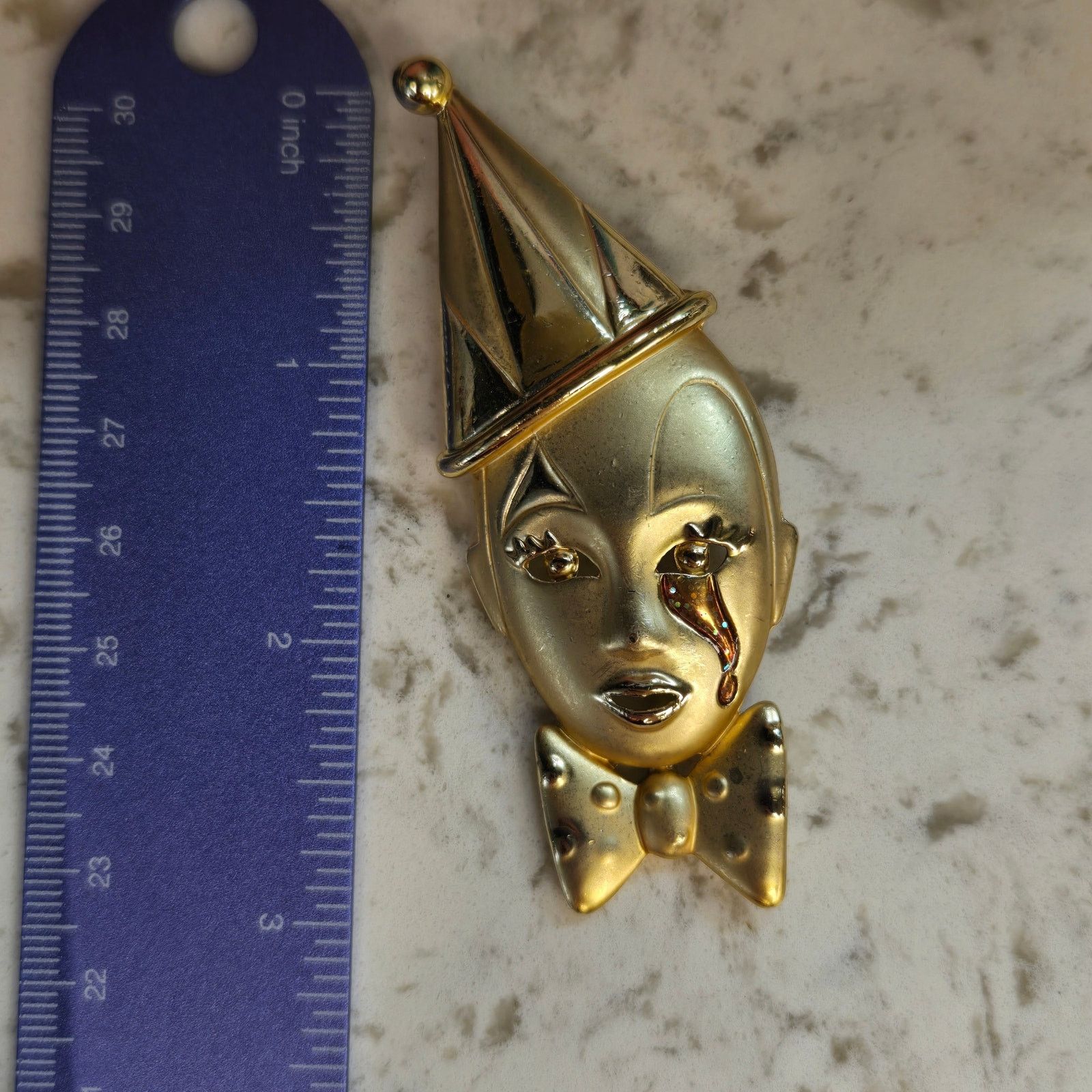 Vintage Vintage 1980s Pierrot Sad Clown Brooch, Art Deco Revival Size ONE SIZE - 5 Thumbnail