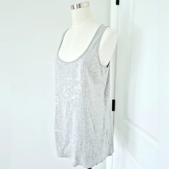 Laundry by Shelli Segal Light Heather Gray Sequin Scoop Neck Tank Top NWOT Size M / US 6-8 / IT 42-44 - 3 Thumbnail