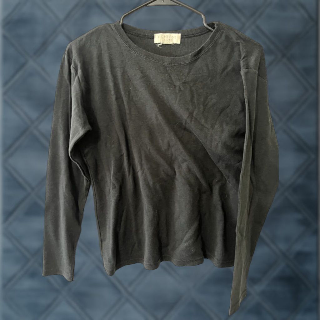 Express VINTAGE Express Sweater Shirt Womens Medium Black Textured Long Sleeve Pullover 90s Hipster Preppy Mom Crew Neck Size M / US 6-8 / IT 42-44 - 1 Thumbnail