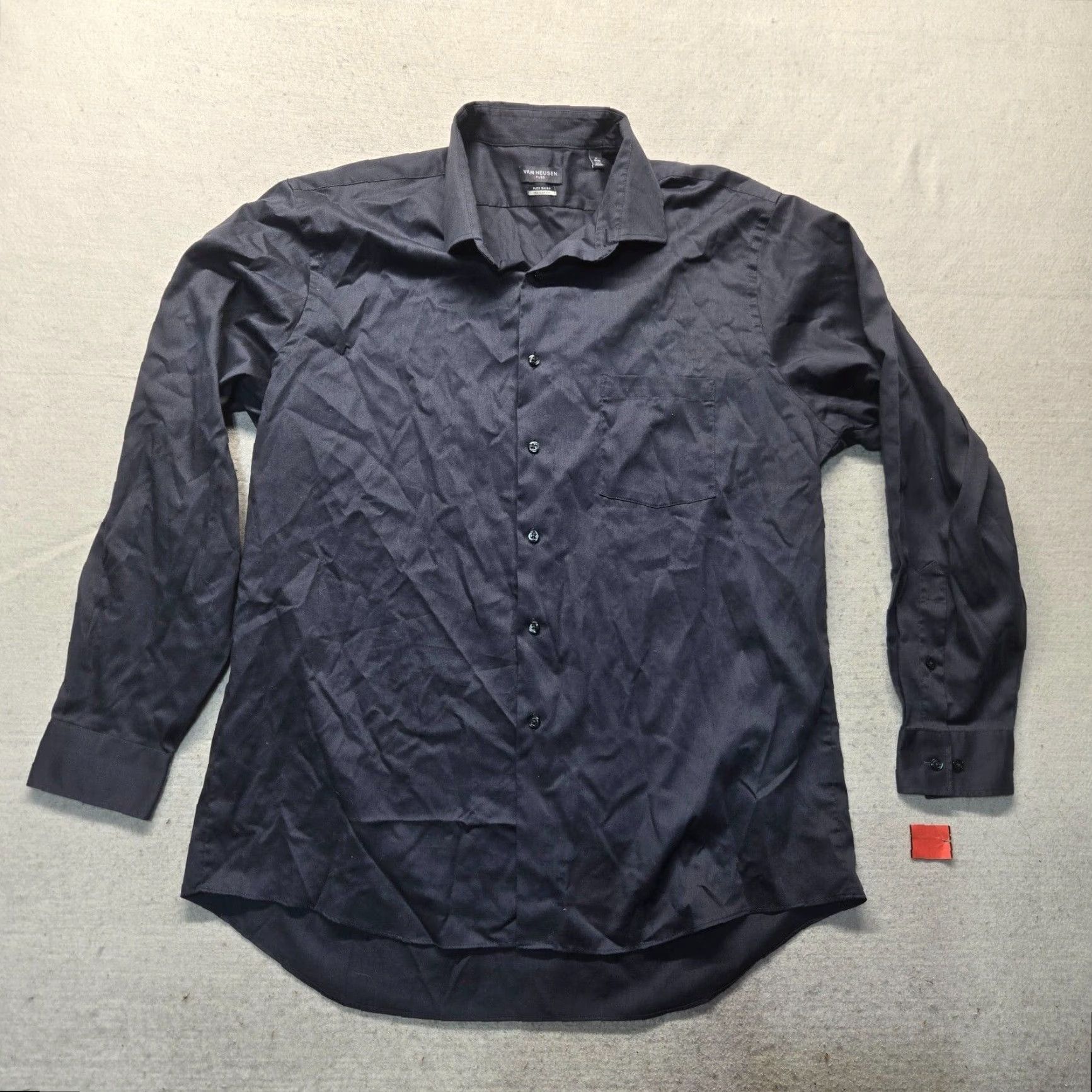 Van Heusen VINTAGE Van Heusen Dress Shirt Solid Black Classic-Fit Wrinkle-Free Flex Collar 17 Mens Shirt Size 46R - 2 Thumbnail