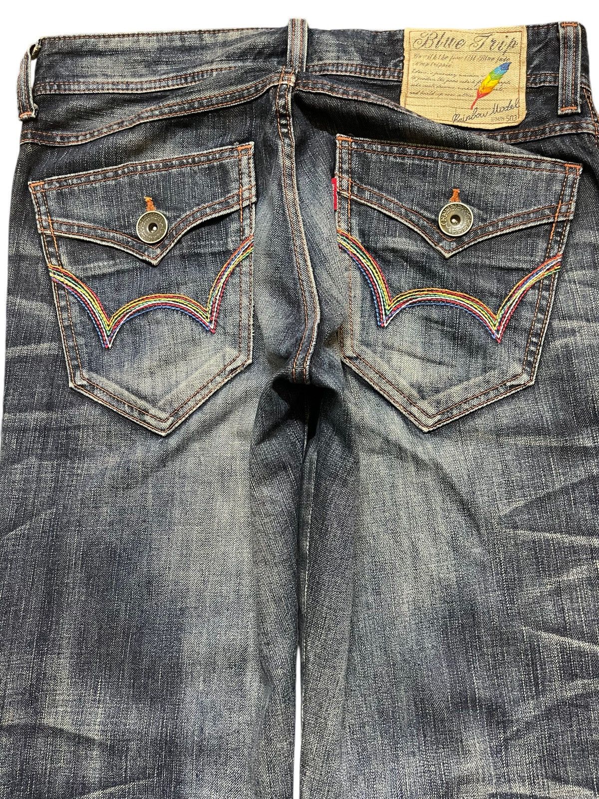 Edwin Vintage Edwin Blue Trip Faded Clawmark Wash Distressed Jeans ...