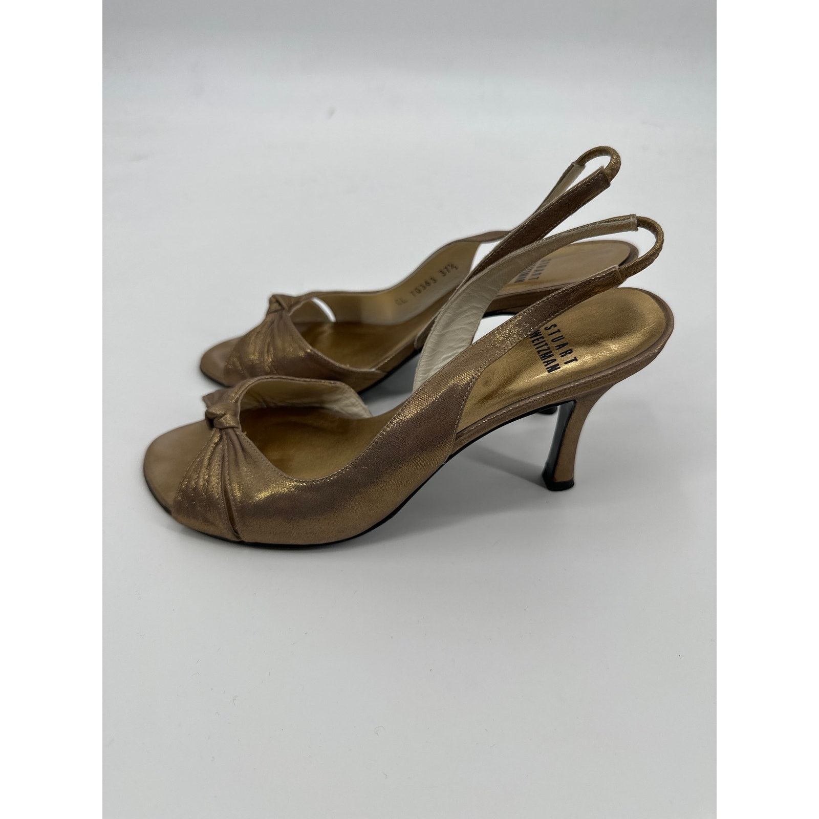 Stuart Weitzman Stuart Weitzman Slingback Metallic Gold Peep Toe Heels US 7 Size US 7 / IT 37 - 4 Thumbnail