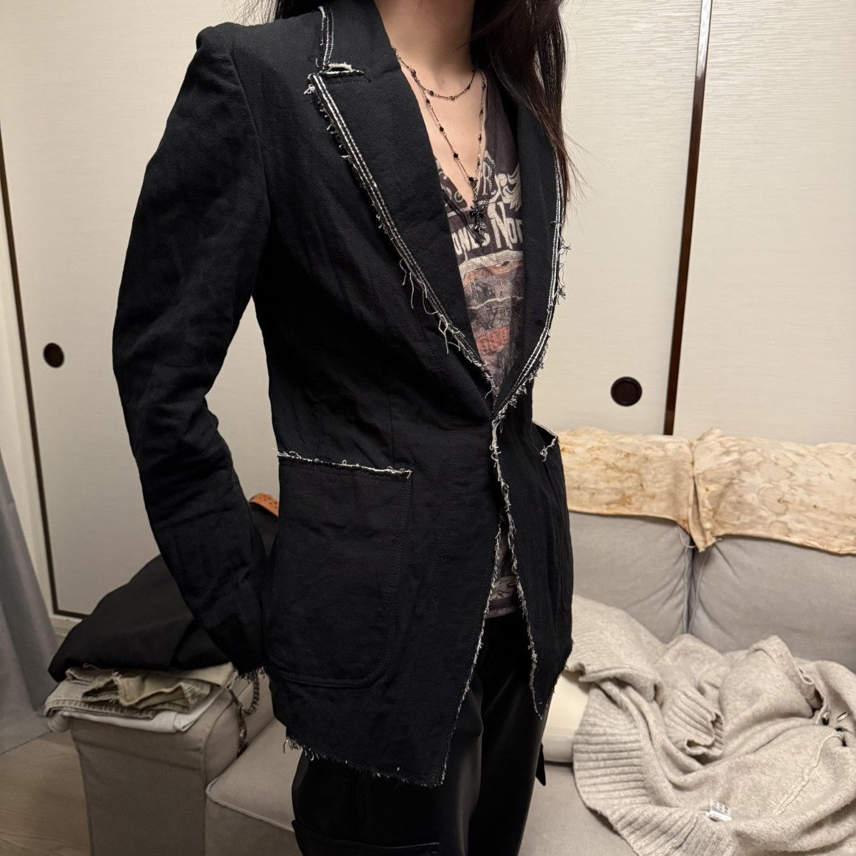 Share Spirit Homme Share Spirit HOMME FRINGED EDGES BLAZER JACKET DAMAGE Size M / US 6-8 / IT 42-44 - 1 Thumbnail
