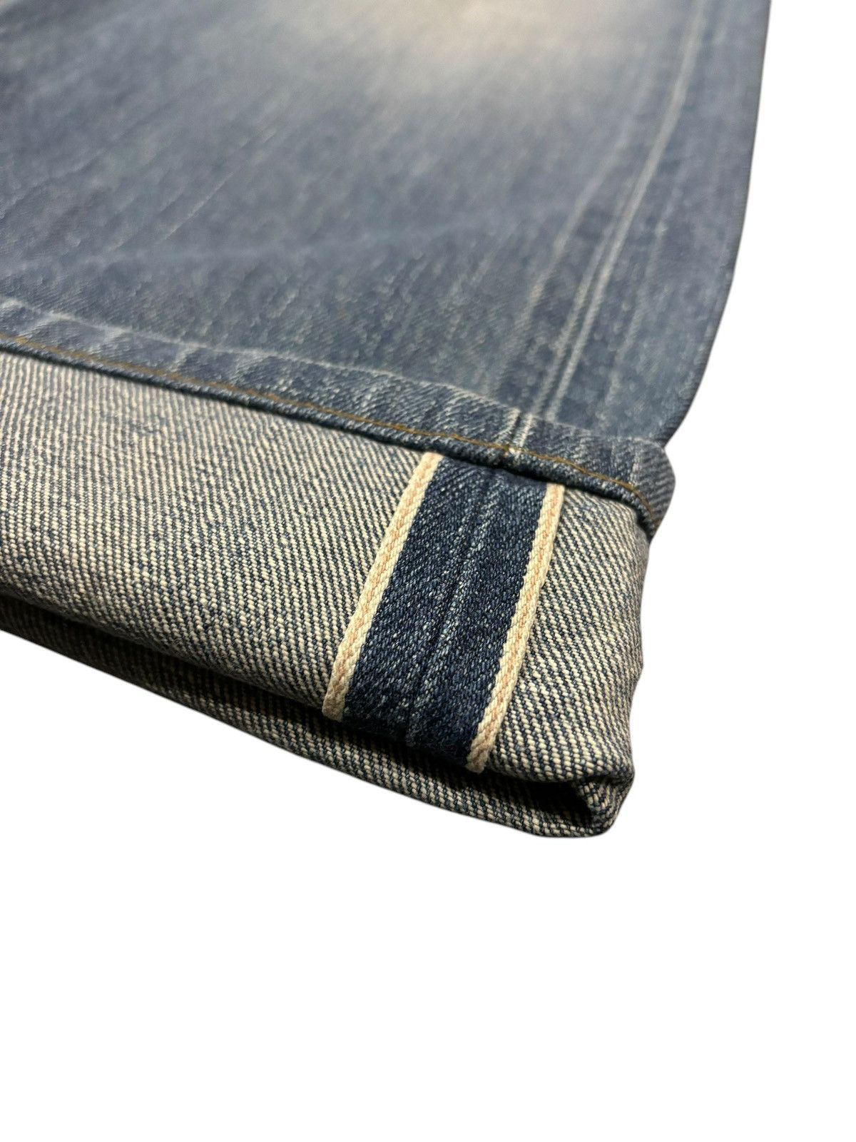 Edwin × Self Edge 90s Vtg Edwin 505 Selvedge Orange Tag Distressed Faded Jeans Size US 33 - 5 Thumbnail