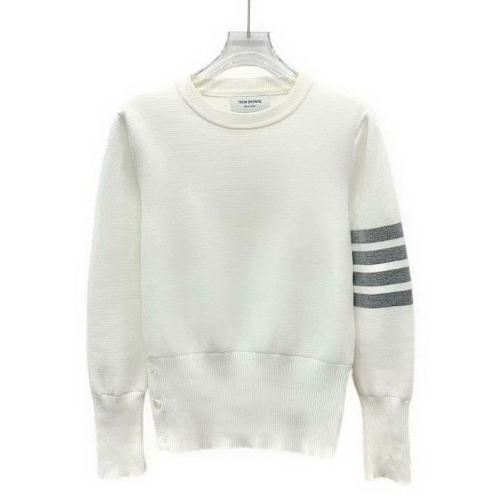 Thom Browne Thom Browne White Classic Four-Bar Cotton Sweater Size US L / EU 52-54 / 3 - 1 Thumbnail