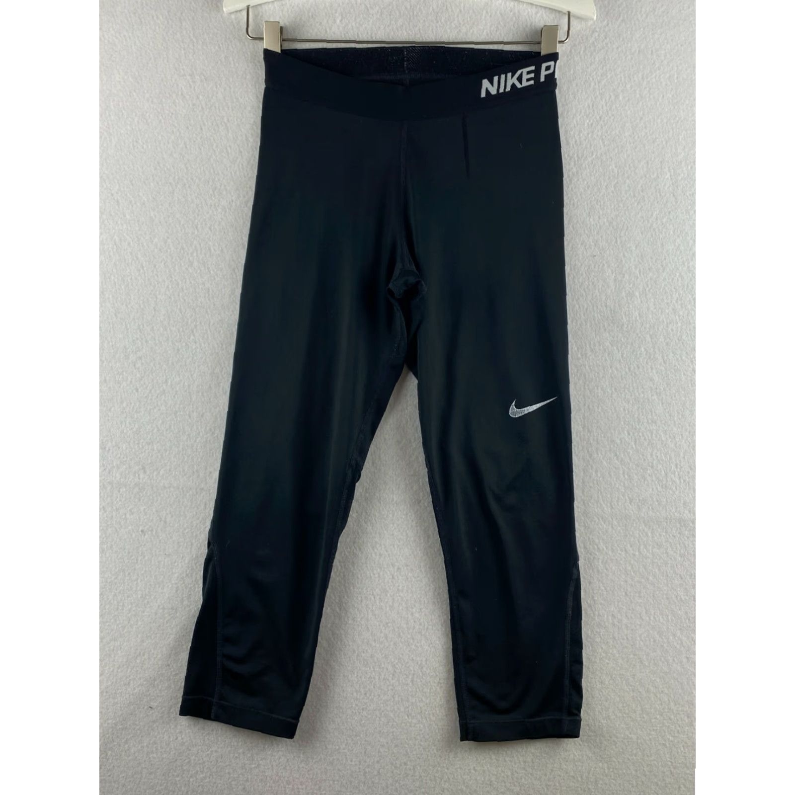 Nike Nike Pro Tights Womens XS Black Cropped Comfortable Stretch Elastic Waist Performance Athletic Leggings Size ONE SIZE - 2 Thumbnail