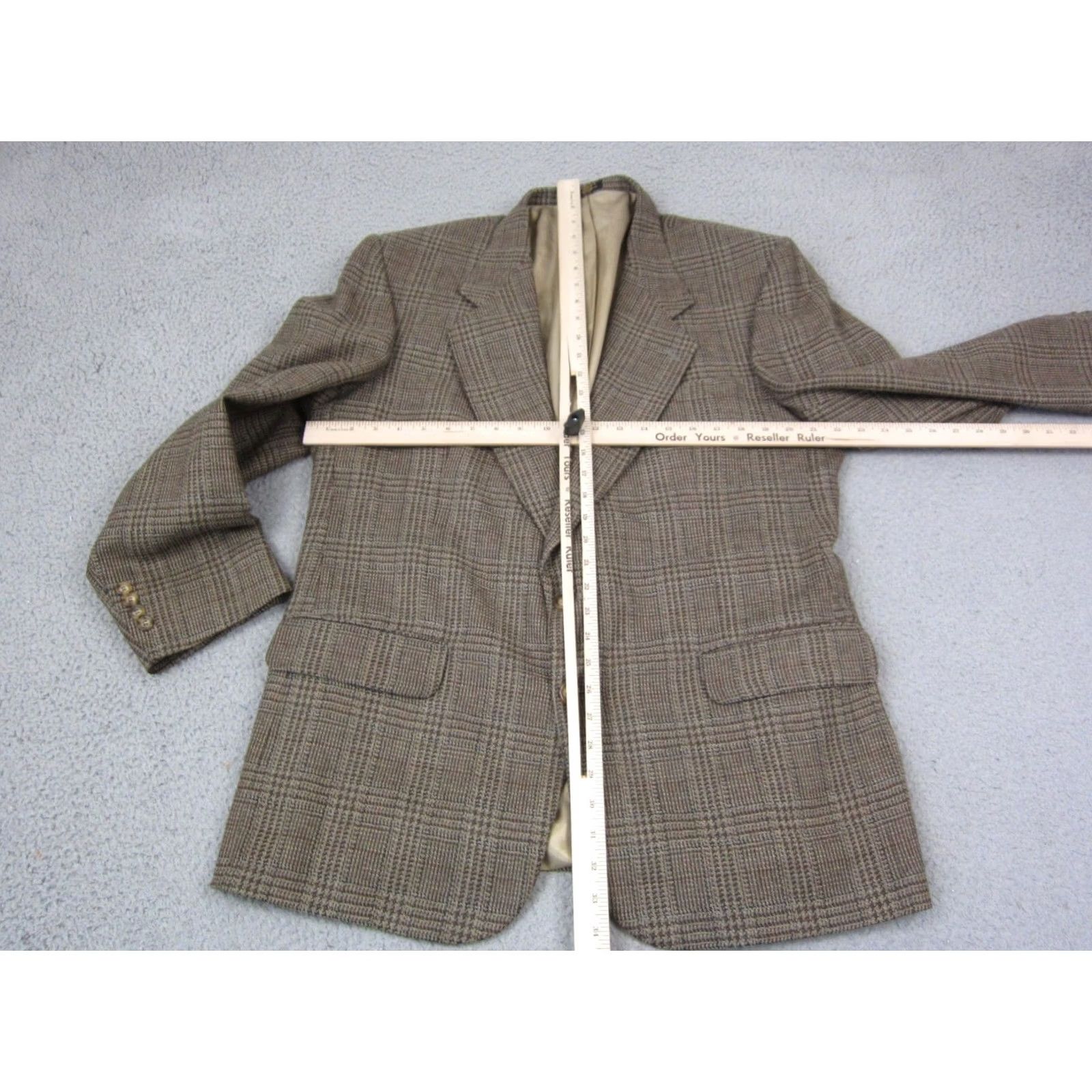 Stafford Stafford Blazer Jacket Mens 40 Wool Tweed Brown Single-Breasted 2-Button Notch Lapel Solid Vintage Style 80s 90s City Classic Size 40R - 4 Thumbnail