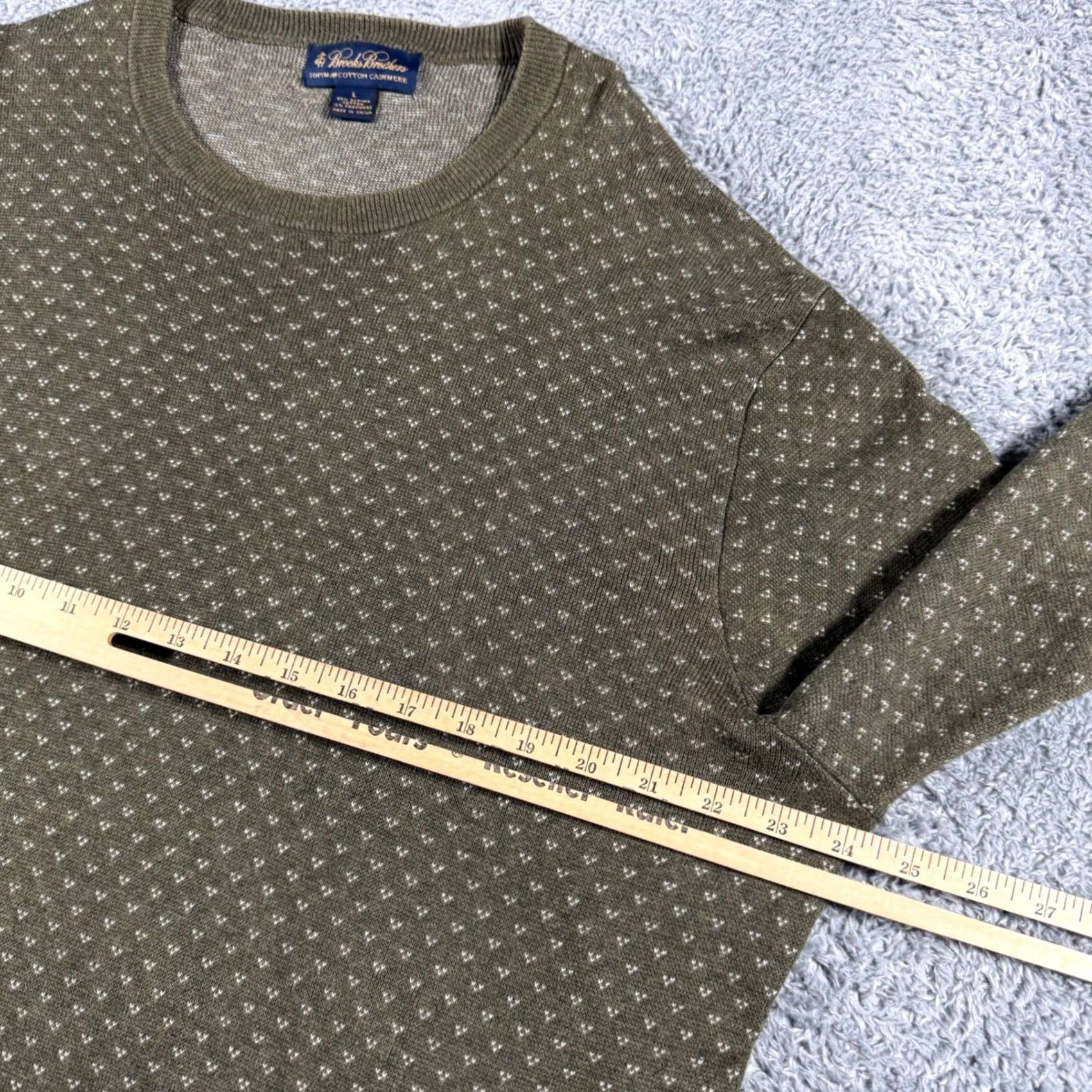 Brooks Brothers Brooks Brothers Olive Green Supima Cashmere Crewneck Polka Dot Pullover Men Large Size US L / EU 52-54 / 3 - 5 Thumbnail