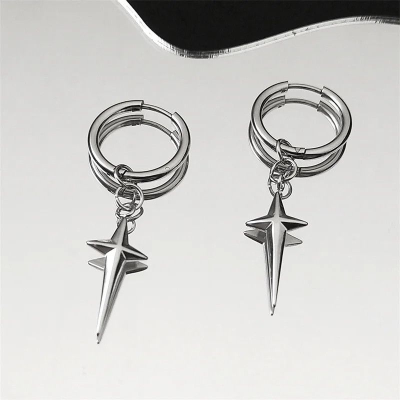 Jewelry Punk Star Cross Hoop Earrings Jewelry Gift Size ONE SIZE - 1 Preview