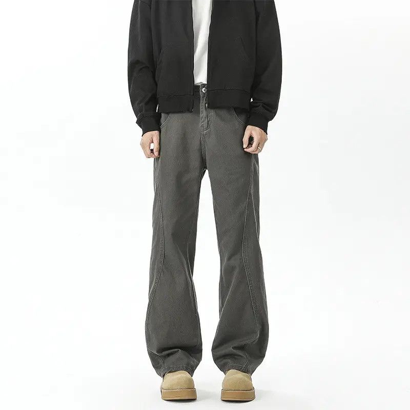 Retro loose fitting patchwork micro flared jeans