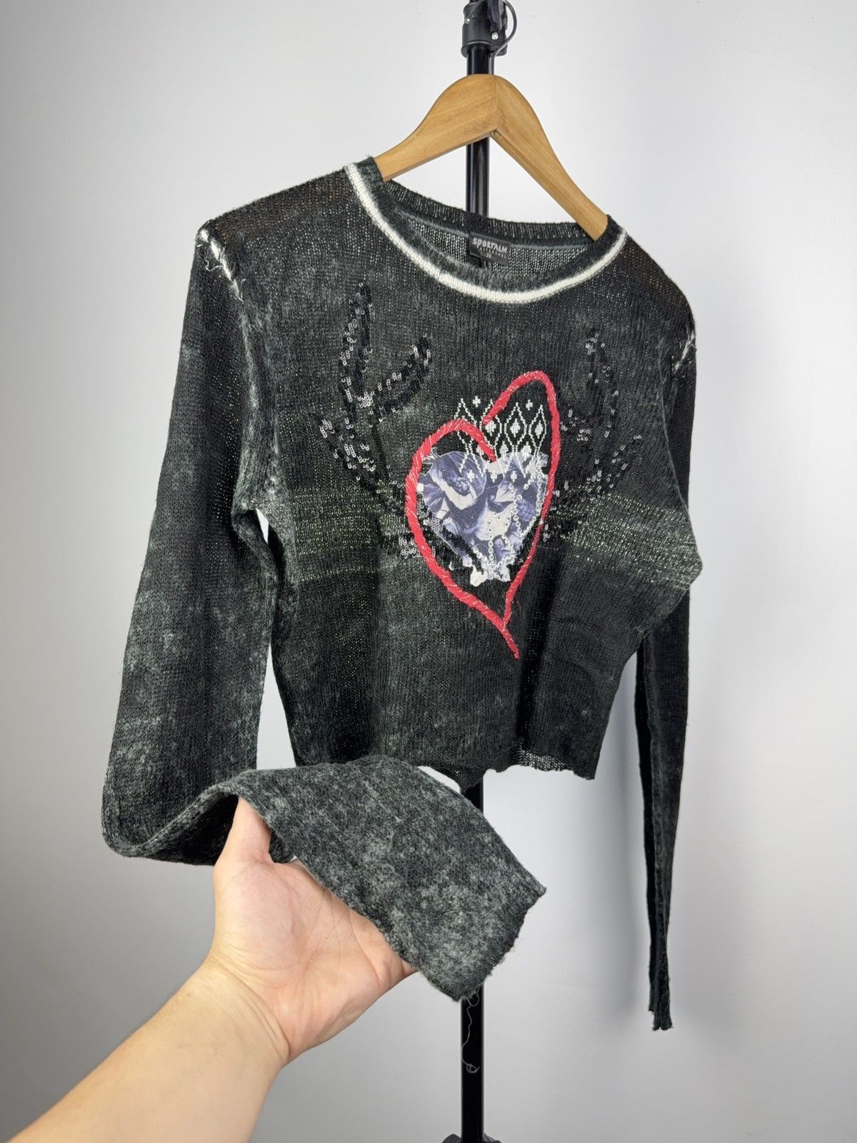 Sportalm Kitzbuhel × Vintage Sportalm Y2K Mesh Knit Sweater Heart Patch Austria 2000s Size L / US 10 / IT 46 - 4 Thumbnail
