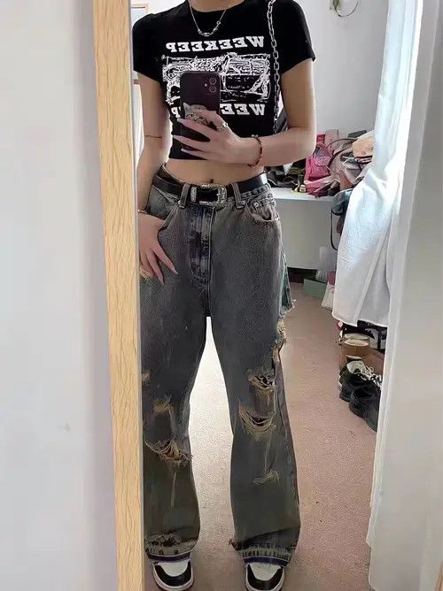 Other Ripped Jeans Women Oversize Baggy Pants Size 29" - 4 Thumbnail