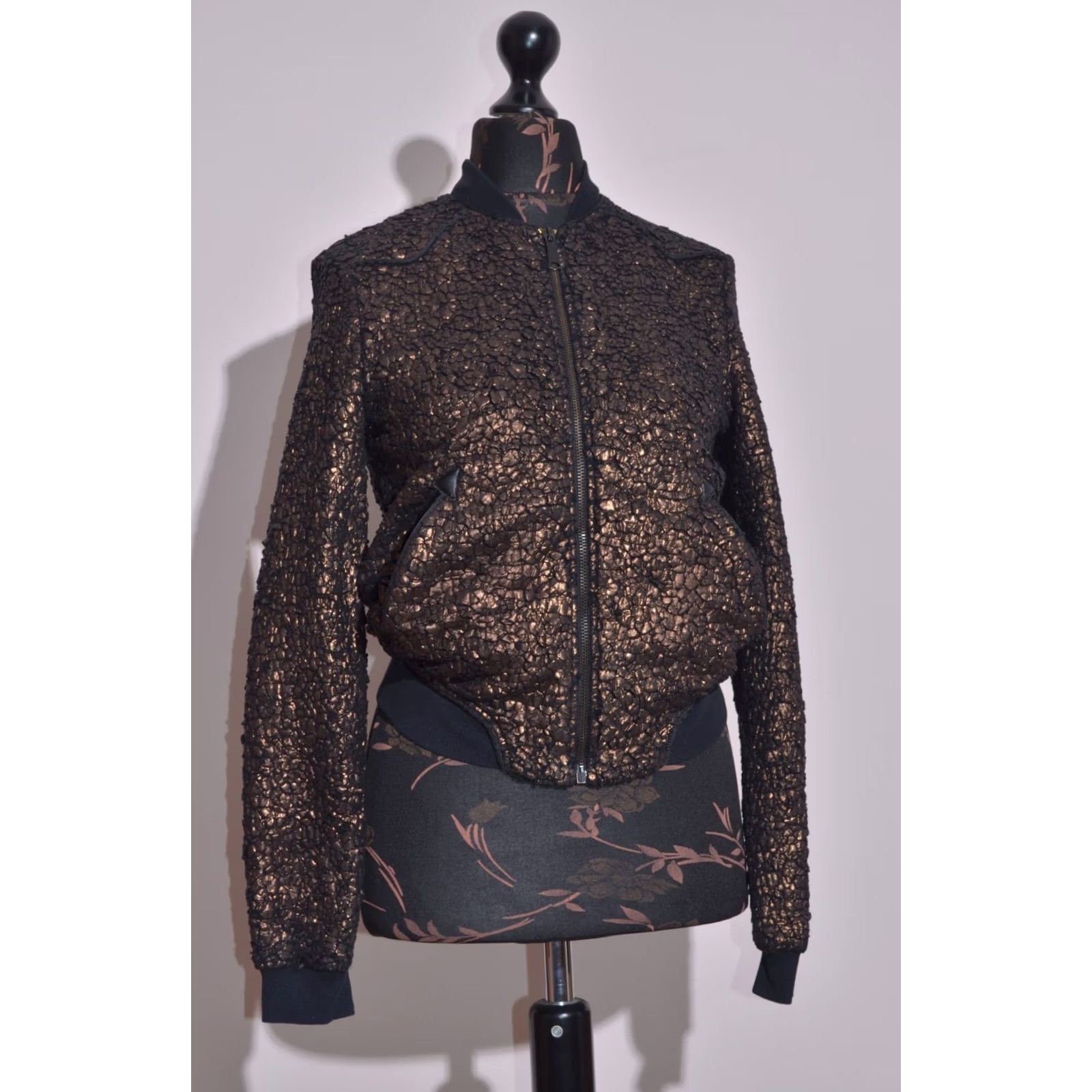 Diesel Diesel Bomber Jacket Womens S Zip Up Ribbed Trim Metallic Bronze Crackle Autumn Spring Summer Brown Size S / US 4 / IT 40 - 2 Thumbnail